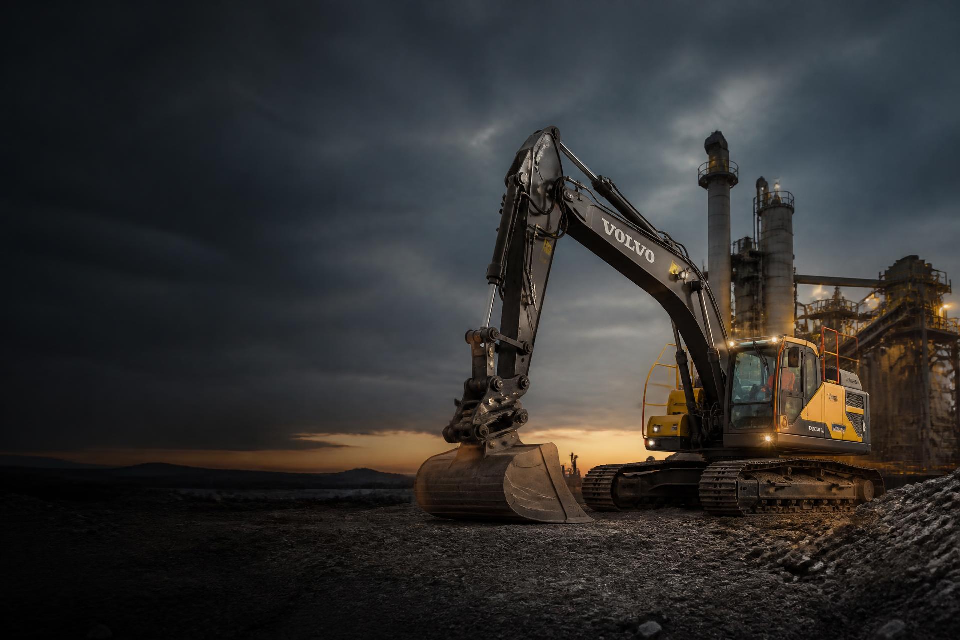 Heavy plant equipment on an Australian worksite at dusk