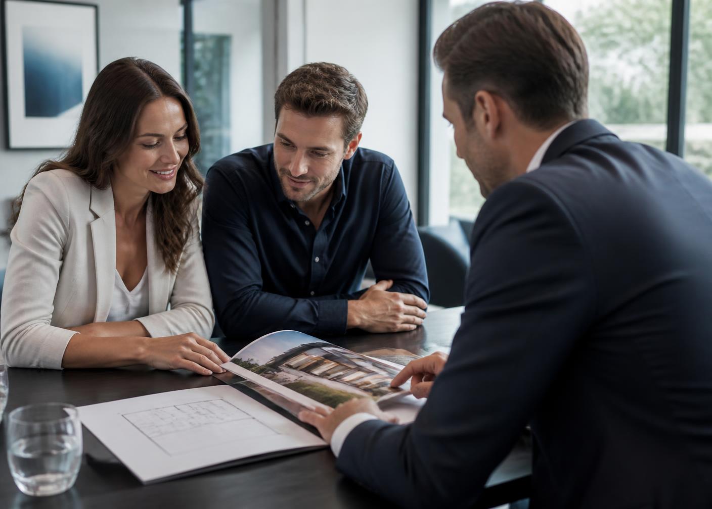 Australian couple discussing a property plan with a finance broker